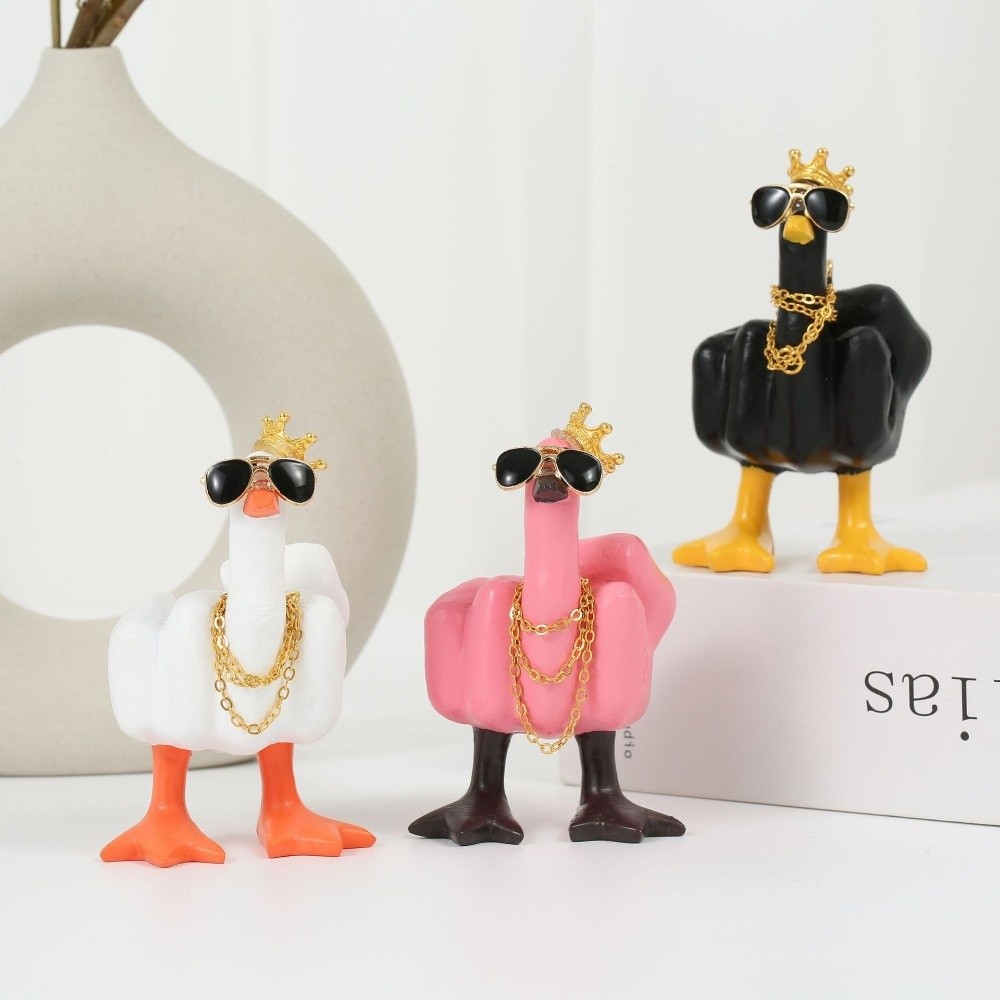 Art Craft Duck - Cute Resin Mid-Finger Duck Decorative Figurine