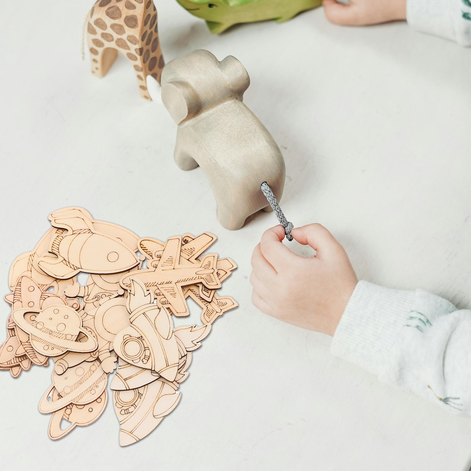 Art And Craft Rocket - 24Pcs Wooden Space DIY Cutouts for