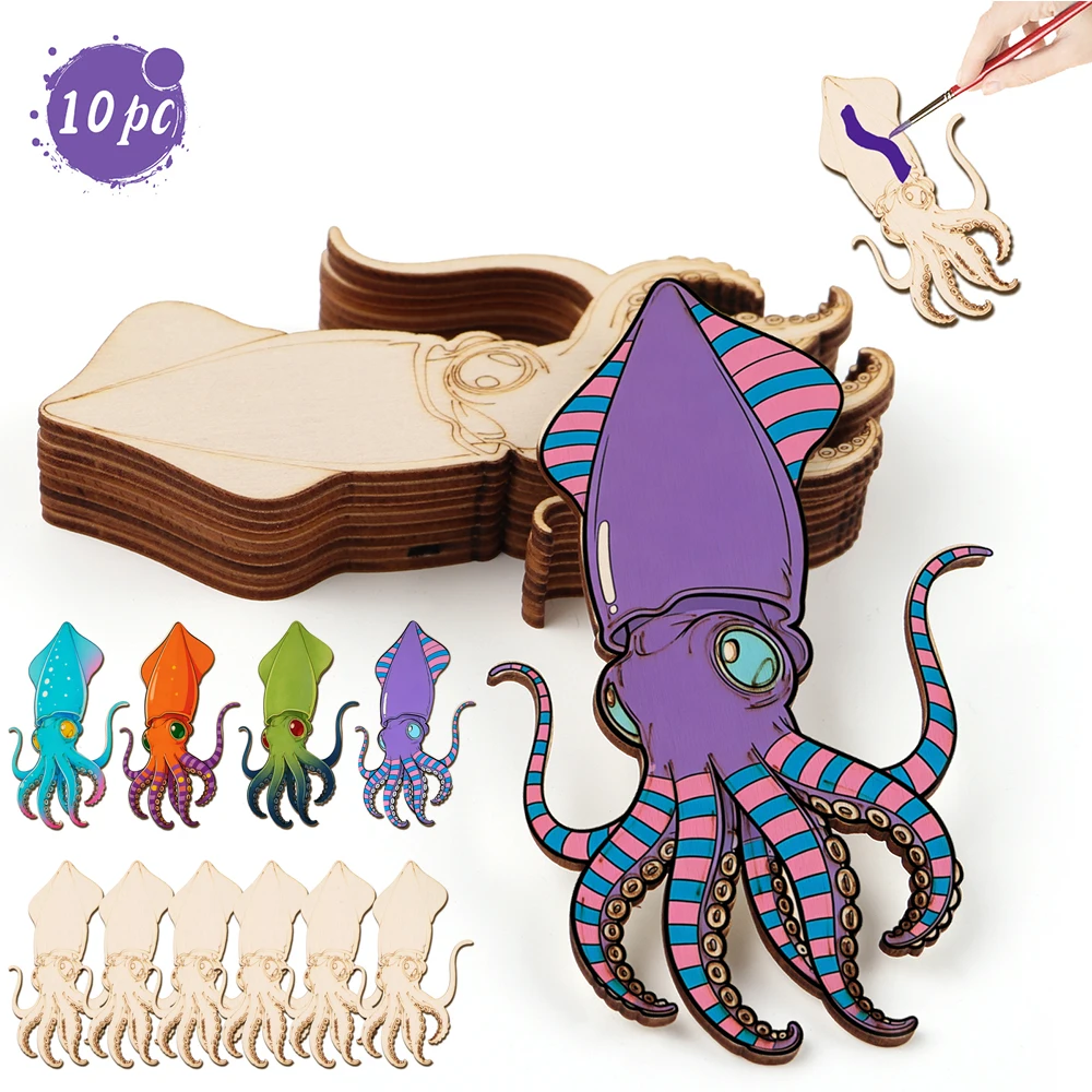 Art & Craft Paper Ideas For Kids - 10pcs/set Unfinished Wood Craft Octopus Animal