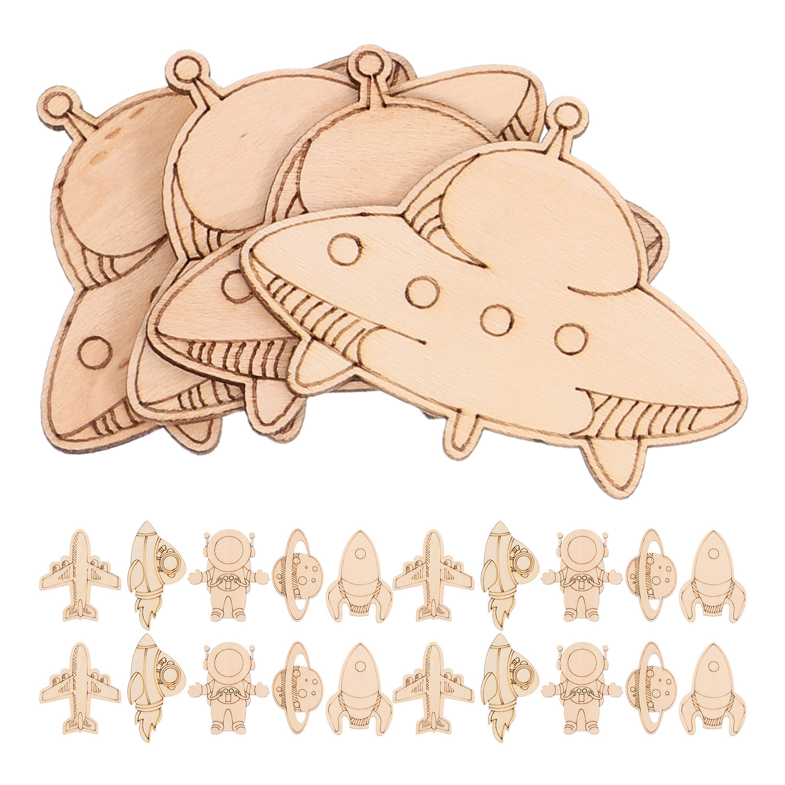 Art And Craft Rocket - 24Pcs Wooden Space Theme Cutouts Unfinished