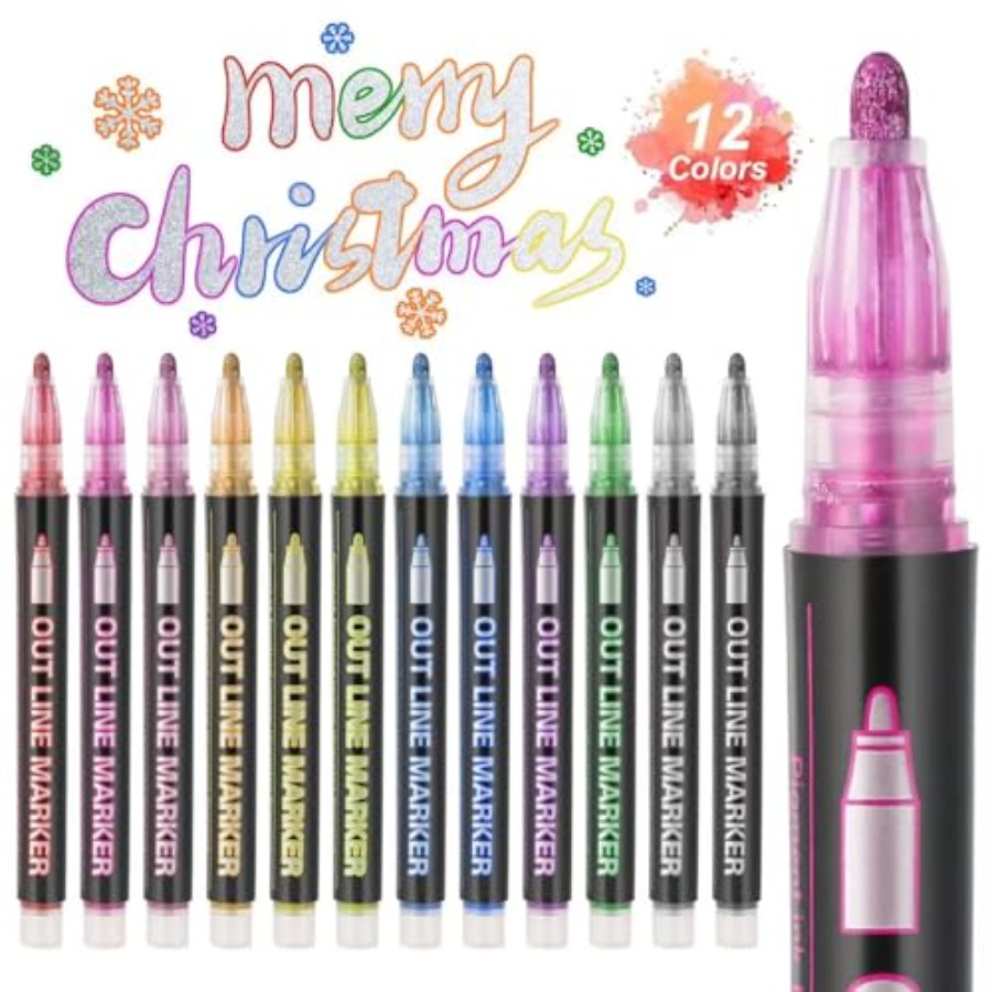 Art Craft Doodle - 12 Colors Outline Markers, Double Line