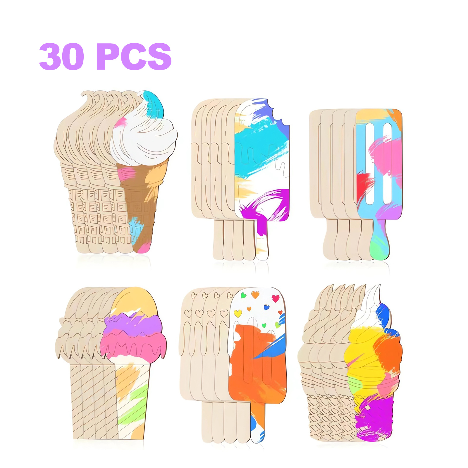 6/30pcs Ice Cream Wood Cutouts - Art Craft Doodle incelemesi ve fiyatı